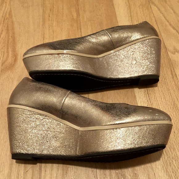 Anthropologie 90s Gold Retro Leather Platform Pumps, sz 7.5 - Picture 6 of 16